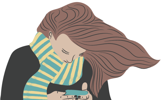 illustration of woman holding phone